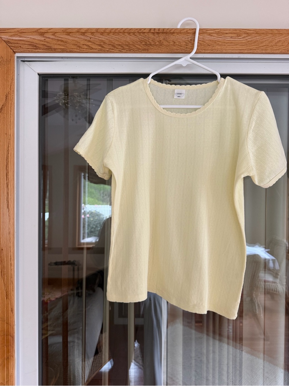 LESET Pale Canary Yellow Short Sleeve Pointelle Knit Tee